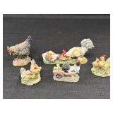 5 small chicken & rooster figurines, 2.75in