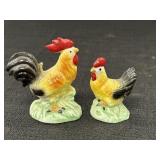Miniature rooster & hen ceramic figurines, 2.5 &