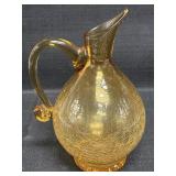 handblown amber yellow crackle glass pitcher
