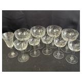 Vtg. Floral etched cordial & champagne coupe
