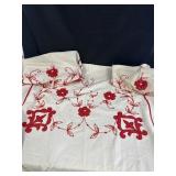 Red Floral Embroidered Appliquï¿½ Bedspread &