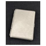 Vtg silver-toned metal cigarette case w/scroll