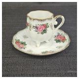 Pink Floral Lefton China 3 Footed Teacup & Saucer