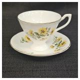 Yellow Floral Bone China Teacup & Saucer