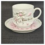 ZPF Porcelain Tea Cup & Saucer: Raised Floral