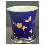 Porcelain vase w/ blue glaze & gold-painted floral