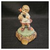 Girl w/ Rabbit Ceramic Music Box Figurine