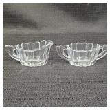 Heisey Clear Ribbed Glass Sugar Bowl & Creamer Set