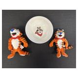 2 Kellogg Tony Plush Toys & Bowl