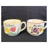 Vtg. 'Father & Mother' hand-painted ceramic mugs