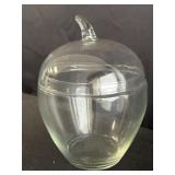 Clear apple-shaped glass canister w/ lid