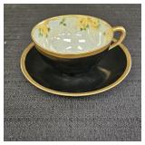 M.L. Hawkings Black w/ Gold Tone Teacup & Saucer