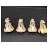 4 blown glass bell ornaments, West Germany, 3in.