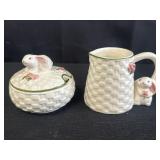 Avon Bunny Creamer & Sugar Set w/ woven pattern