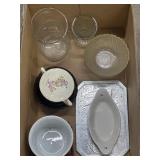 Glass vases, bowls, serving dishes, metal