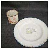 Vintage Child's Enamel Plate & Mug