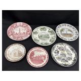 6 landmark souvenir plates, 7-10in.