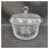 Etched Floral Glass Lidded Dish