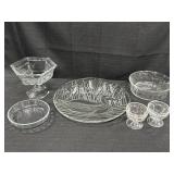 Clear glass bowls, etched duck serving platter,