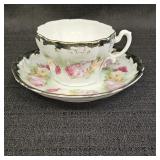 Floral w/ Gold Tone RS Prussia Teacup & Saucer