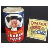 Old fashioned Quaker Oats cookie jar & trivet