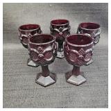 (5) 1876 Avon Cape Cod Ruby Red Wine Goblets