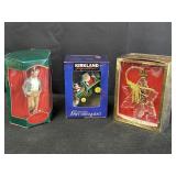 (3) Christmas tree ornaments of James dean, Santa