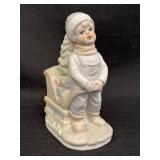 6.5' Porcelain Boy Pulling Sled w/ Christmas Tree