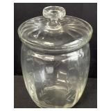 Clear glass cookie jar w/ lid and etched flowers