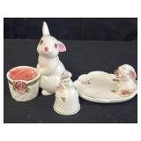 Avon ceramic bunny bell, candle, & jewelry plate