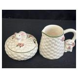 Avon Bunny Creamer & Sugar Set w/ woven pattern