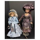 Porcelain Dolls Blue Satin & Purple satin dresses