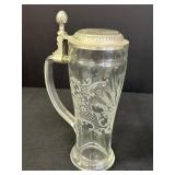 9.75" Etched Wheat Glass Stein w/ Pewter Lid