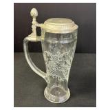 9.75" Etched Wheat Glass Stein w/ Pewter Lid