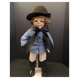 21in porcelain doll w/curly auburn hair, blue