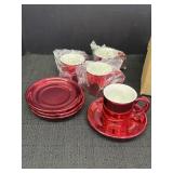 4 Omnibus red jewel tone demitasse cup/saucers