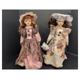 Porcelain Dolls w/ satin floral lace dresses &