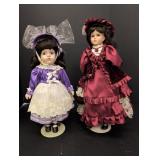(2) Porcelain Dolls w/ Satin & Lace dresses