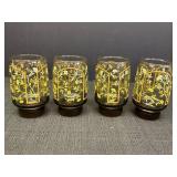 Set of 4 vtg Libbey yellow floral design, smoky