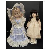 (2) Porcelain Dolls, purple & lace dress, Floral