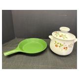 Green glazed pottery skillet baker & Noritake