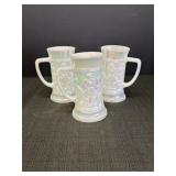 3 Federal Glass iridescent milk glass steins w/