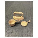 Miniature cast iron sad iron and cookware,
