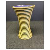 FTD 8in flared vase w/yellow & blue ribbed design
