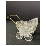6" Glass Baby Carriage w/ Frosted Bears