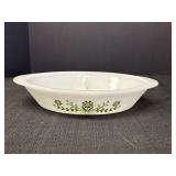 Glasbake J2352 white milk glass divided oval dish,