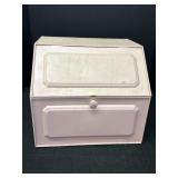 Pink metal bread box, 13 x 11 x 11in