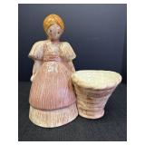 Vintage Country Girl Figurine with Basket Planter,