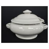 White Glazed Ceramic Soup Tureen w/ ladle