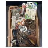Flint lighter, wire stripper, measure, cutters,